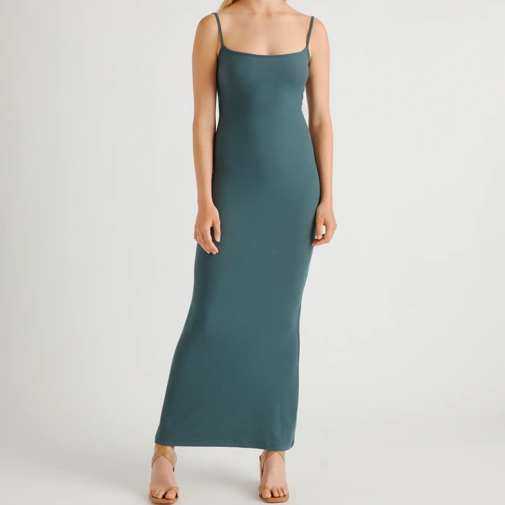 New Quince SLIMMING FIT Tencil Rib Maxi Dress - fits XS-S. Olive and Black